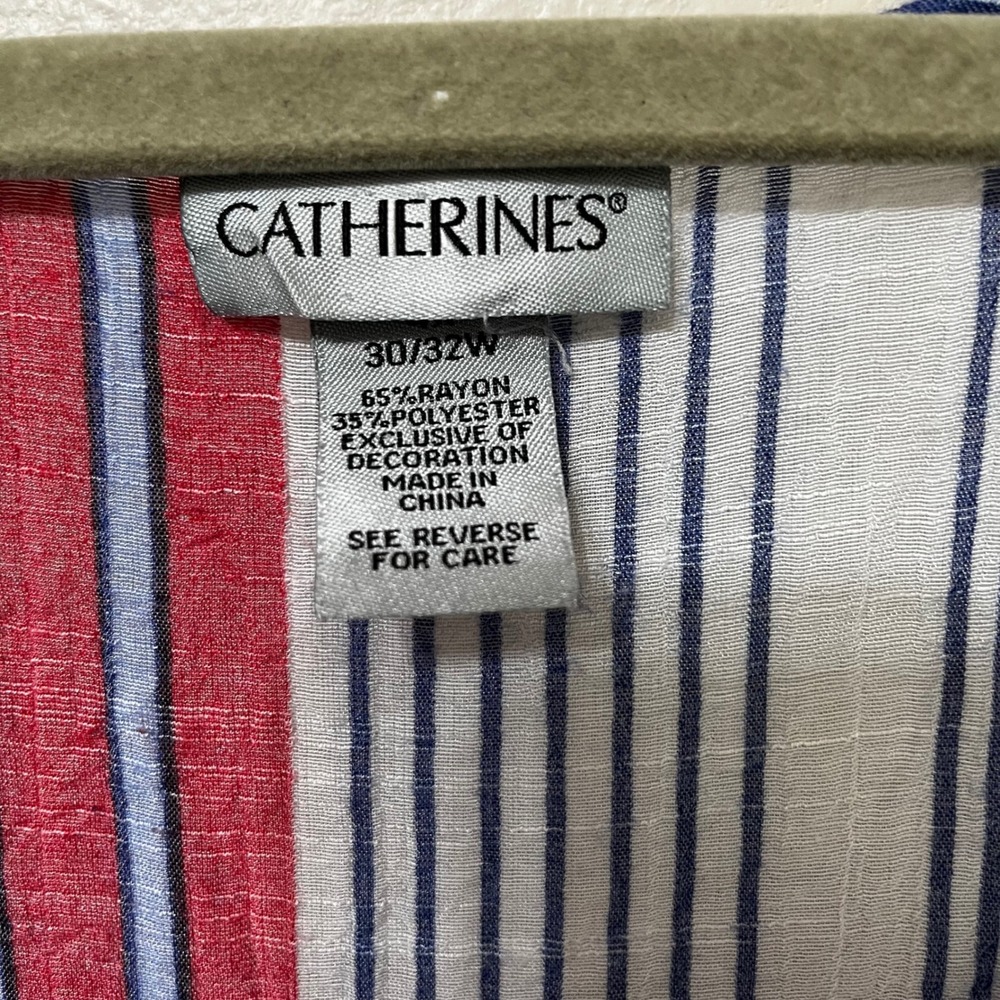 Catherines Womens Red White Blue Striped Tassel V-Neck Tunic Blouse 30/32W - Picture 3 of 5